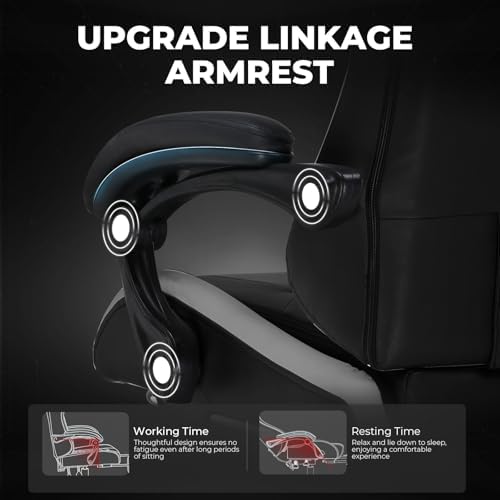 GTPLAYER Gaming Chair for Adults, Big and Tall 300LBS Heavy Duty Office Chair with Footrest, Ergonomic High Back Lumbar Support and Wide Comfy Cushion with Linkage Armrests for Home Office, Grey