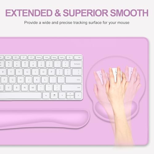 4 PCS Mouse Pad Desk Mat Protector, Keyboard Wrist Rest + Comfortable Mouse Pad with Wrist Rest +Coaster, Large Gaming Mousepad for Computer Laptop, 35.4" X 15.7" XXL Deskpad for Office Home I Lilac