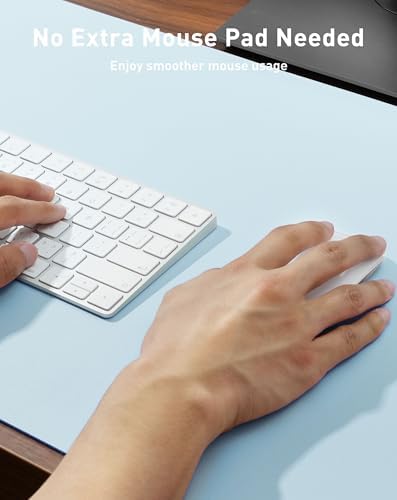Aothia Faux Leather Desk Mat - Large Mouse Pad, Non-Slip PU Leather Blotter, Waterproof Writing Surface for Office and Home (Baby Blue, 63" x 24")