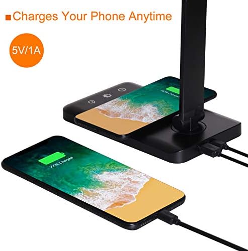 LED Desk Lamp with Wireless Charger,Eye-Caring Table Lamps,Stepless Dimmable Office Lamp with USB Charging Port,Touch/Memory/Timer Function,25 Brightness Lighting,Foldable Lamp