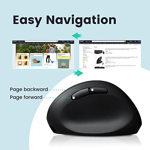 Perixx PERIMICE-819B Bluetooth Portable Vertical Mouse - Wireless 3-in-1 Multi-Device Spec - Silent-Click - Portable Compact Size - Black - Right Handed