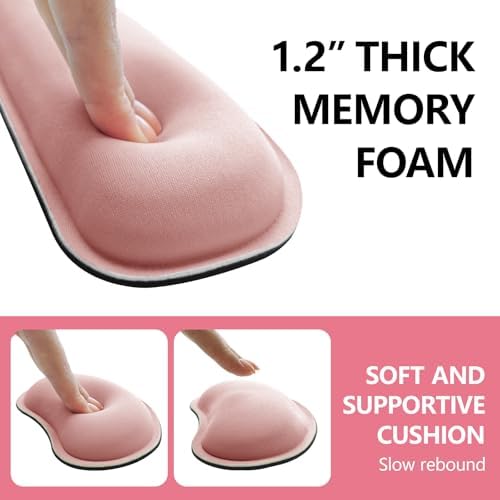 Wrist Rest for Computer Keyboard and Mouse, Ergonomic Design Wrist Support Pad for Keyboard, Soft Memory Foam Desk Pads Support Hand and Arm Easy Typing Pain Relief, 2 Piece Pad, Pink