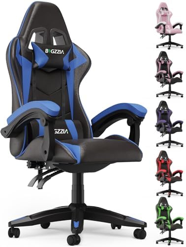 Bigzzia Gaming Chair with Lumbar Support, Ergonomic Gamer Chair Blue