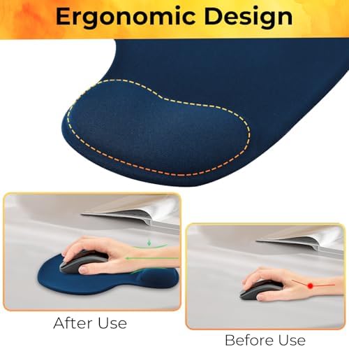 Mouse Pad with Wrist Support, 2-Pack Ergonomic Mousepad with Wrist Rest, Gaming Mouse Pad with Non-Slip PU Base, Relieve Pain Relief, for Home Office Computer Laptop, Navy Blue