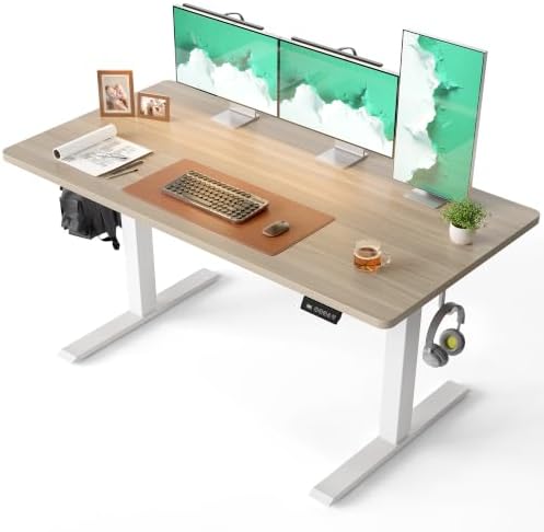 CubiCubi 55 x 28 One-Piece Electric Adjustable Standing Desk, Light Walnut