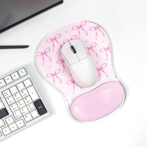Pink Bow Mouse Pad with Gel Wrist Support - Cute Erogonomic Mousepad