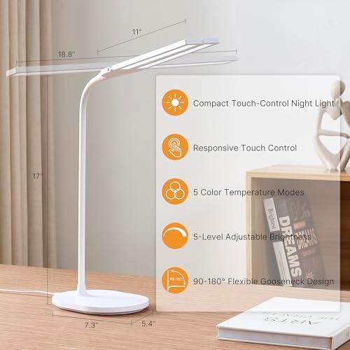 LED Desk Lamp for Home Office, Ultra Wide Double Head Desk Lamp with 67 Inch Coverage, 2400 Lux Bright Task Lighting, 5 Color Modes, Adjustable Brightness, Reading Lamp for Work and Study