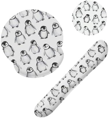 Funny Cute Penguin Mouse Pad with Wrist Rest Set, 3-in-1 Wrist Support Mousepad Set, Gaming Mat Pad with Anti-Skid Base,Ergonomic Memory Foam Mouse Pad Set for Women, Office, Typing, Gaming