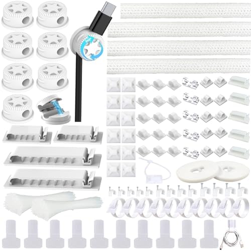 ELII 328Pcs White Cable Management Kit, 8 Magnetic Cable Clips
