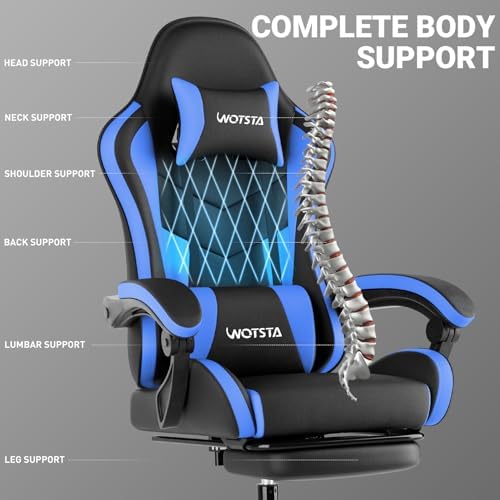 Ergonomic Gaming & Office Chair, Footrest, Racing Design Black/Blue