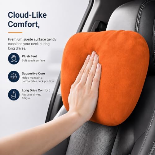 2 PCS Car Pillow for Driving Seat Soft Suede Headrest Neck & Lumbar Support