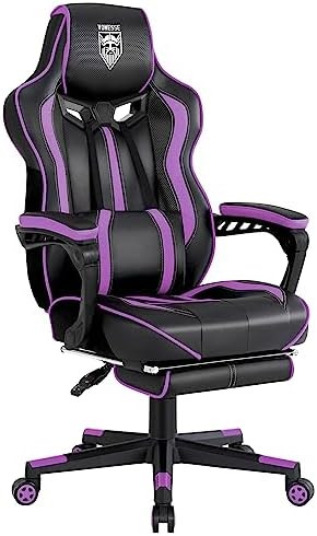 Vonesse Purple Gaming Chair with Footrest, Reclining Computer Gaming Chairs for Adults, Ergonomic Gamer Chair with Massage, Big and Tall PC Game Chair(Purple/Black)