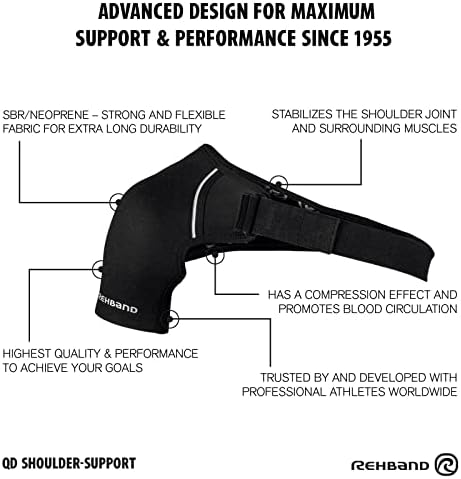 Rehband Shoulder Brace for Men & Women, Adjustable Neoprene Shoulder Support for Sports & Everyday Use, Shoulder Bandage for Left & Right, Colour:Black, Size:Small, Side:Left