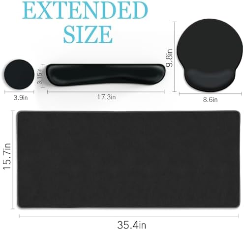 LIMKRIAN Black Large Mouse Pad Set, XXL Desk Matt for Desktop Decor