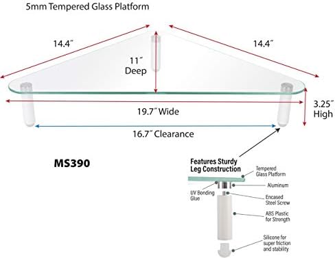 Kantek Glass Corner Monitor Riser, 19.7" x 11" x 3.25", Clear, Supports 40 lbs