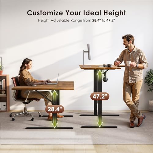 OffiGo 63 Inch Reversible L Shaped Electric Standing Desk, Rustic Brown