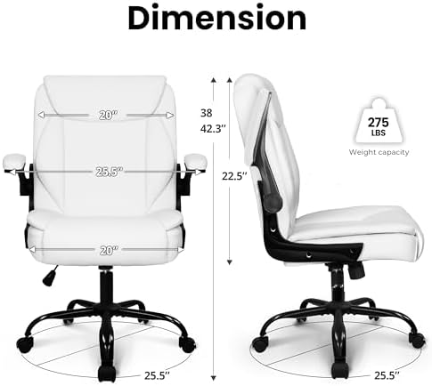 NEO CHAIR PU Leather Office Desk Chair with Adjustable Arms, All White