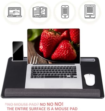 Extra Large Lap Laptop Desk - Full PU Material Mouse Pad Gaming Tray - Portable LapDesk with Phone Holder & Wrist Rest for Notebook, MacBook, Tablet, Bed, Sofa(Black, Fit Up 17.3-in Laptops)