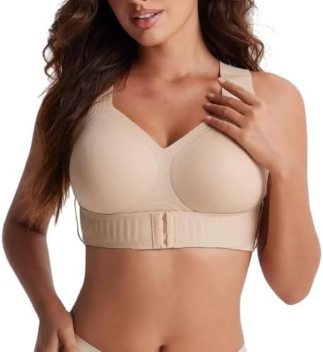 Posture Bra for Women - Front Closure Cross Back Corrector Bras Wireless Seamless Full Support Push Up Bralettes