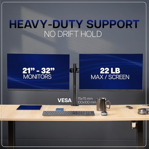 VIVO Dual LCD LED 21 to 32 inch Monitor Desk Mount, Heavy Duty, Adjustable Telescoping Arms, Flush Wall Setup, Fits 2 Screens, Black, STAND-V002E
