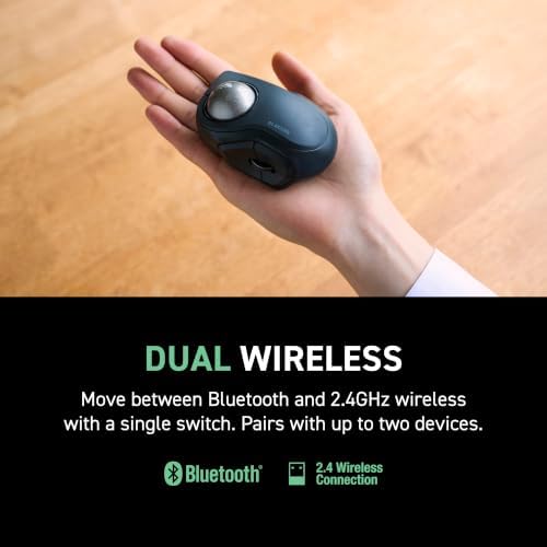 ELECOM BITRA Wireless Trackball Mouse, Bluetooth and USB 2.4GHz Switch, Silent Click, Compact Index Finger Design, 34mm Wide-Range Ball, for Windows Mac Chromebook Android iPad iPhone