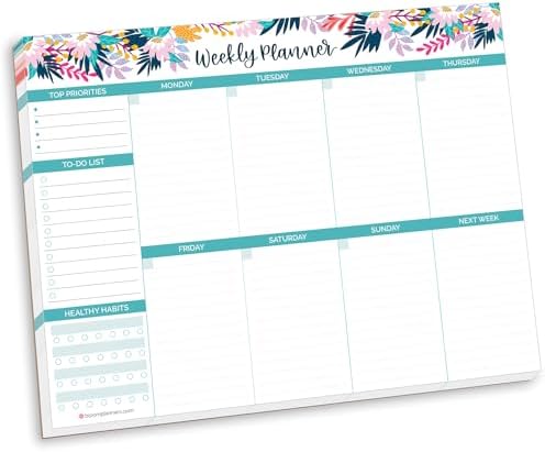 bloom daily planners Horizontal Weekly Tear-Off To Do List Planning Pad - Undated Notepad Organizer & Healthy Habit Tracker - 8.5” x 11” - Floral