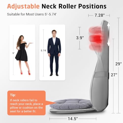 Mynt Shiatsu Neck & Back Massager for Chair, Deep Tissue Kneading Chair Pad