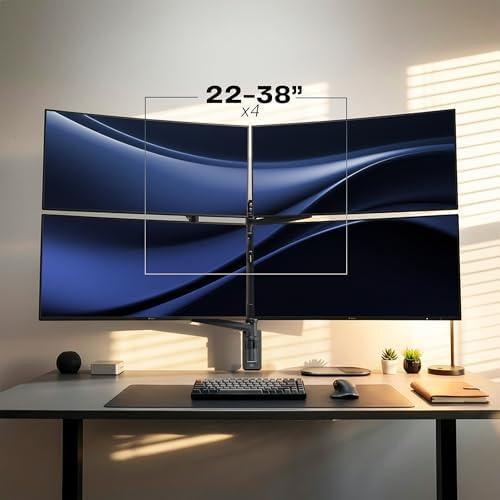 VIVO Quad Ultrawide Wall Mount, Heavy Duty Pneumatic Arm Monitor Station, Fits Four 38 inch Screens, Pneumatic Height Adjustment and 140lb Weight Capacity, Black, MOUNT-V400D