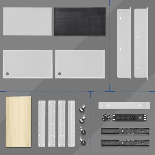 Auto Dynasty Utility Steel AV Cart, Height Adjustable Rolling AV Cart with Locking Storage Cabinet and Pullout Keyboard Tray for Video Projector Laptop Computer, 18" x 32" x 42", 3 Outlets, Grey