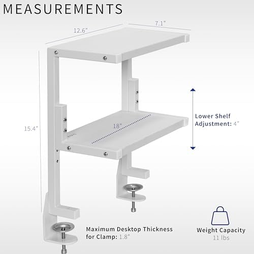 VIVO White Clamp-on 13 inch 2-Tier Desk Shelf, STAND-SHELF2CW