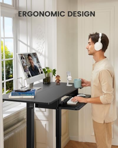 ErGear Electric Standing Desk with Full Size Keyboard Tray, Adjustable Height Sit Stand Up Desk, Home Office Desk Computer Workstation, 48x24 Inches, Black