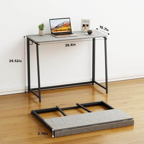WOHOMO Folding Desk, 39.4" Foldable Computer Table for Small Spaces, Grey