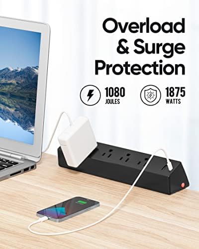 Desk Clamp Power Strip, 4 AC Outlets 4 USB Ports, Fit 1.7in Tabletop Edge