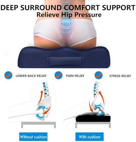 YOUFI Extra Thick Large Seat Cushion, Gel Memory Foam Cushion with Carry Handle Non Slip Bottom, Pain Relief Coccyx Cushion for Wheelchair Office Chair (Navy Blue, 19" x 17.5" x 4")