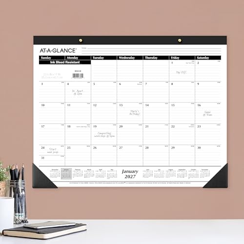 AT-A-GLANCE 2027 Desk Pad Calendar, Monthly Desk Wall Planner, 21.75" x 17", Ruled Blocks, 3 Pack (AZSK240027), White