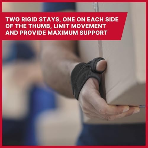 MUELLER Sports Medicine Adjust-to-Fit Thumb Brace, Spica Splint, Thumb Pain Relief Stabilizer for Men and Women, Ideal for De Quervain's Tenosynovitis, Arthritis, Sprains, Fits Right or Left, Black, One Size
