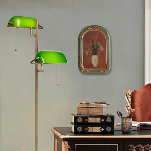 FIRVRE Green Glass Bankers Floor Lamp Classic Vintage Standing Lamp with Pull Chain Switch Adjustable Arm Reading Floor Light for Bedroom Headboard Workplace Office Piano Style Lamp