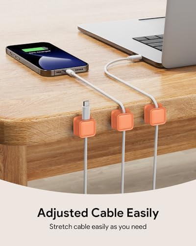 8 Pack Cord Organizer, Magnetic Cable Clips, Under Desk Management, Orange