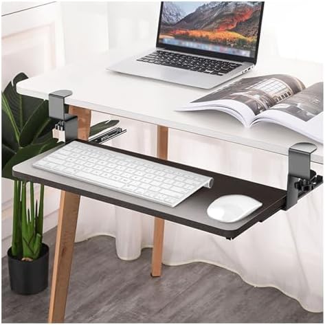 Keyboard Tray Under Desk Pull Out with C Clamp Mount, Slide-Out Platform Computer Drawer for Home Office, Black,75x25cm(29.5x10inch)