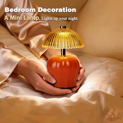 MJ PREMIER Rechargeable Table Lamp, Small Cordless Lamp with Timer, Orange
