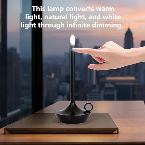 Modern Portable Table Lamp, Cordless LED Desk Lamp,Small Gold Table Lamp,Cordless LED TableLamps,Rechargeable TableLamp(Black)