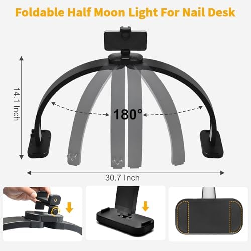 CGBE Nail Tech Light: 30.7" Half Moon Nail Desk Lamp with Phone Holder