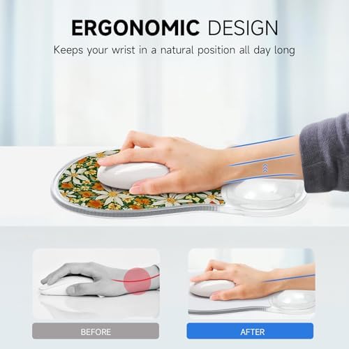 AUPET Ergonomic Mouse Pad with Gel Wrist Support – Non-Slip Mouse Mat with Comfortable Memory Gel Cushion – Relieves Wrist Pain – Designer Pattern for Home Office & Gaming (Sunny Daisy Patch)
