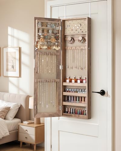 Nicetree Mirror Jewelry Cabinet, Full Length Mirror, Wall Mounted, Oak