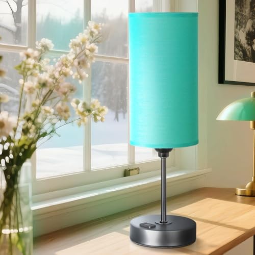 Table Lamp with USB Port - Teal Desk Lamp, Green Touch Lamp, Bedside Lamps, 3 Way Dimmable Small Lamps for Bedroom, Nightstand, Nursery, Dorm, Home, Office, Black Base+ Green Lampshade