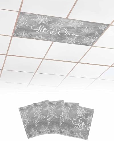 Grey Snowflake Magnetic Fluorescent Light Covers for Ceiling Lights 2 x 4 Feet,Christmas Winter Festival Xmas Modern Office Classroom Kitchen Drop Ceiling Light Covers Lighting Shade Panel 4 Packs