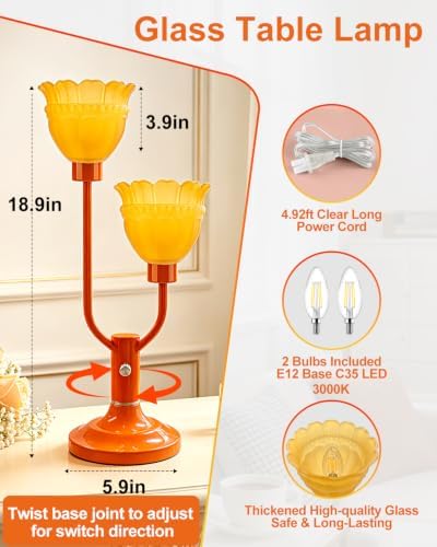 Lightdot Mid Century Modern Orange Table Lamp Dimmable Vintage Lamp Gift