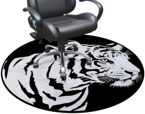 Black Lines Anti-Slip Chair Mat for Hardwood Floors, Tiger Profile Jungle Animal Multi-Purpose Office Desk Protector, Durable Floor Carpet,Protect The Floor from Scratches, Diameter 43.3 in