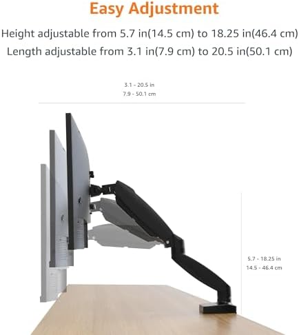 Amazon Basics Gas Spring Single Monitor Arm Desk Mount, Adjustable Tension, Fits 15–27 Inch Monitors, Supports 4.4–15.4 lbs, VESA 75x75/100x100, Black