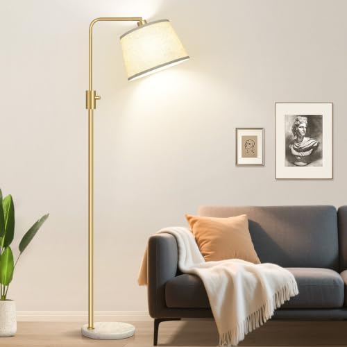 Nintiue Dimmable Gold Floor Lamp, 1000 LM LED Edison Bulb Included, Arc Floor Lamps for Living Room with Marble Base, Modern Standing Lamp Tall Lamps for Living Room Bedroom
